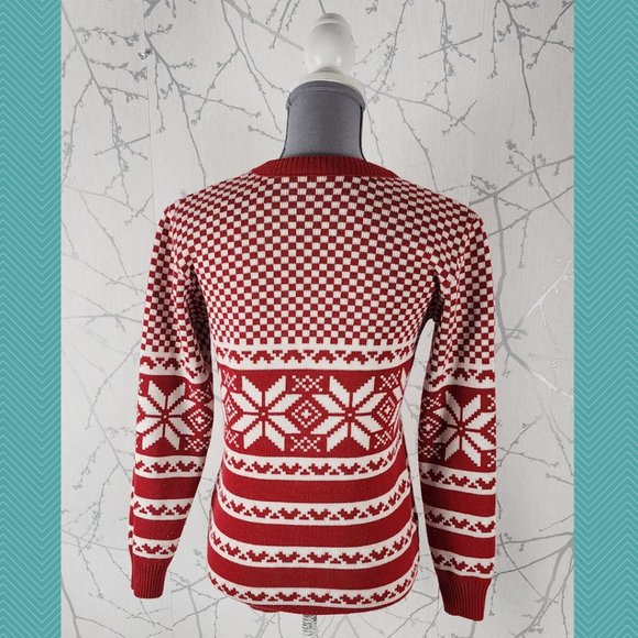 Bula Red Fairisle Knit Wool Blend Crewneck Sweater - Picture 3 of 4